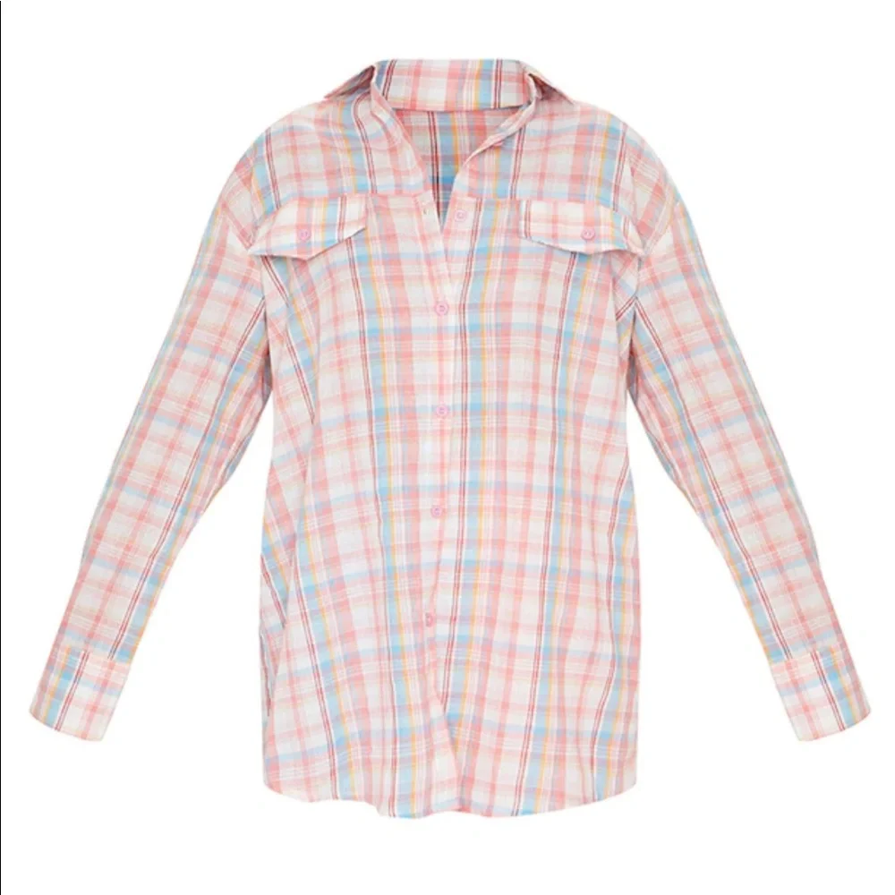 Baby pink Checked oversized shirt - Picture 1 of 2